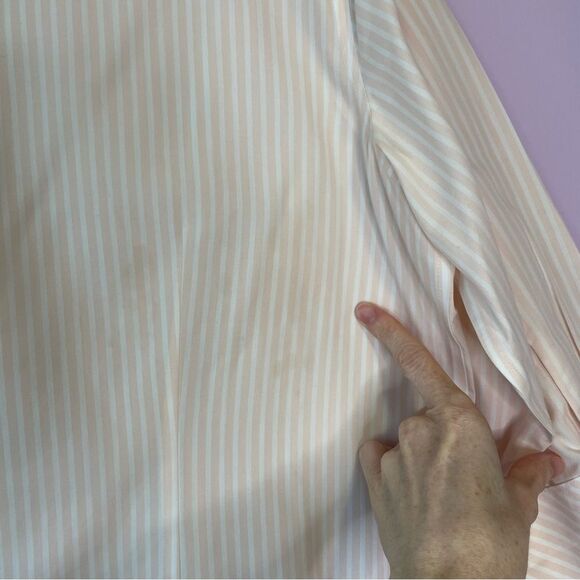 Chico's No-Iron Pink White Pinstripe Button Front Collar Cotton Boho Blouse XL - Picture 8 of 9